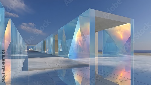 Iridescent architectural structure reflecting light and colors beautifully high resolution image