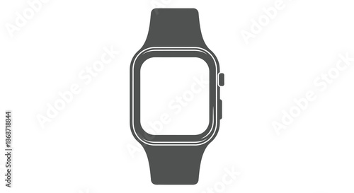 A minimalistic depiction of a modern smartwatch with a rectangular face presented as a silhouette