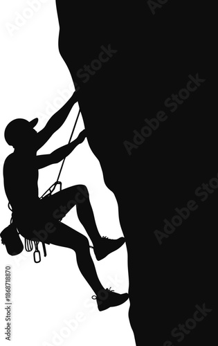 Rock Climber Ascending Steep Cliff