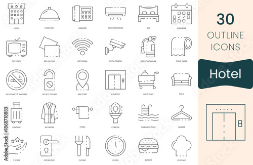 Set of hotel icons. Thin outline icons pack. Vector illustration