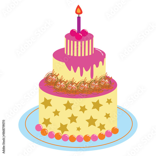Birthday Cake Clipart – Colorful Two-Tier Celebration Dessert Illustration