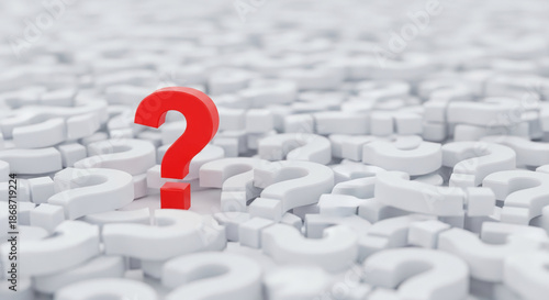 Obraz na płótnie Image with a red question mark among white question marks, representing query, doubt, ambiguity, or problem solving, perfect for knowledge concepts