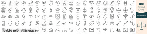 Set of medical and dental icons. Thin outline icons pack. Vector illustration