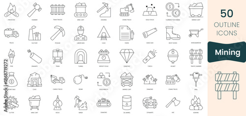 Set of mining icons. Thin outline icons pack. Vector illustration