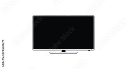 A simple modern flat screen television displaying a black screen a stark silhouette