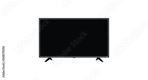 a sleek black television with simple stand legs shown against a plain white background silhouette