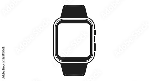 A striking black and white illustration of a modern smartwatch a clean design silhouette