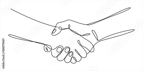 A minimalist continuous line drawing depicting a symbolic handshake between two people Vector, illustration