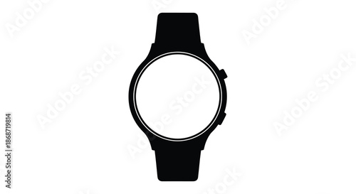 A minimalist depiction of a classic wristwatch featuring a circular face and strap silhouette
