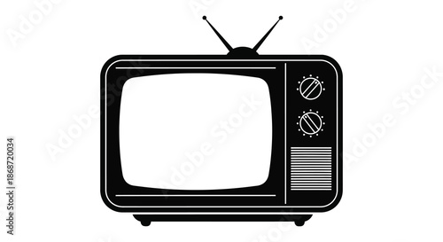 A classic retro television set depicted in a simple black and white silhouette