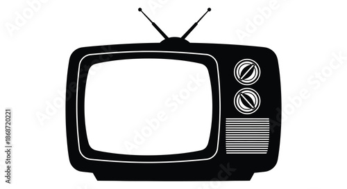 A classic vintage television set with rabbit ear antennas depicted in black silhouette