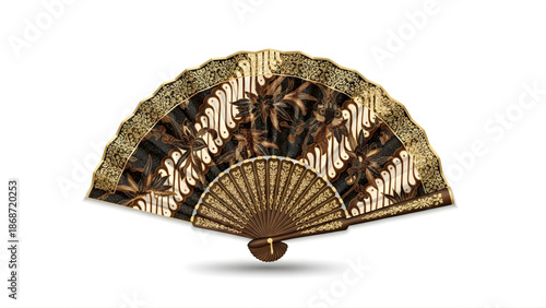 Exquisite handheld folding fan adorned with intricate traditional patterns, showcasing cultural craftsmanship and artistic elegance, perfect for decoration or a gentle breeze