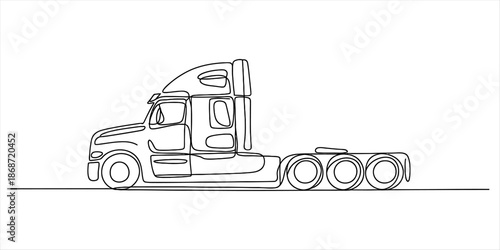 Abstract continuous one line art drawing of a semi-truck tractor unit vehicle Vector, illustration