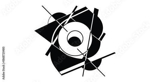 abstract geometric design featuring intersecting lines circles and shapes creating a dynamic visual composition silhouette