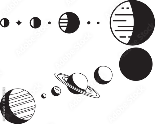Abstract Black and White Space and Planet Minimal Illustration