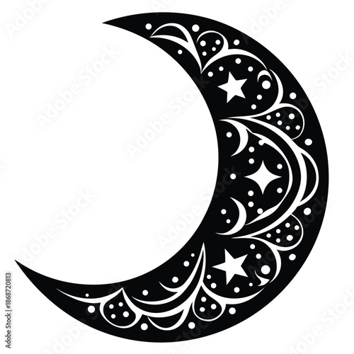 crescent moon ornament vector on white background