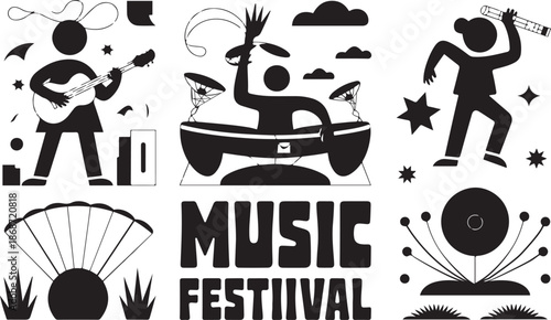 Black and White Music Festival and DJ Illustration