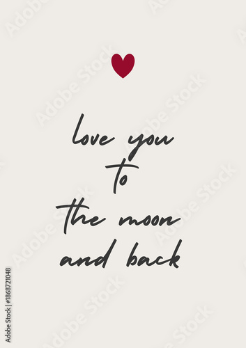 Love you to the moon and back greeting card, Valentines Day love message letter, cover, postcard, wall art