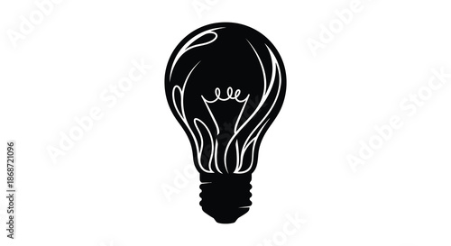 A striking black and white illustration of a light bulb showcasing a bold silhouette
