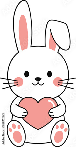Cute Bunny Holding Heart Love Vector Illustration