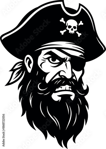 Pirate captain head vector illustration silhouette cricut design