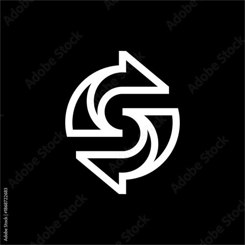 A dynamic S-shape formed by continuous rotation arrows. Depicting flawless synchronization, rapid flow, and cyclic processes.