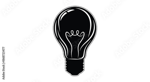 a striking black and white illustration depicts a vintage light bulb design silhouette
