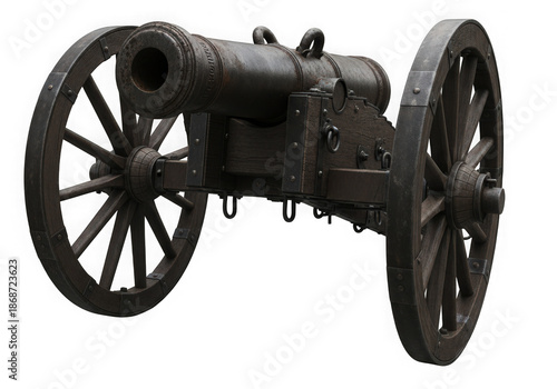 Antique cannon on wooden wheels