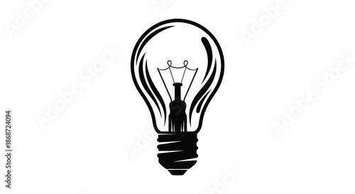 A striking black and white illustration of a vintage lightbulb design presented as a silhouette