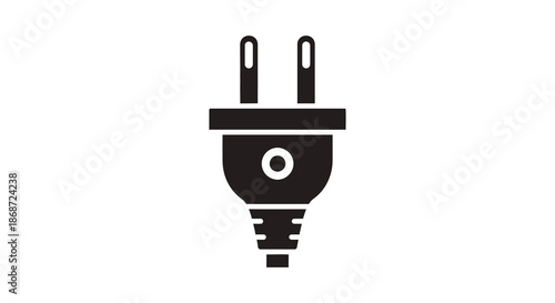A simple black and white illustration of an electrical plug focusing on its form silhouette