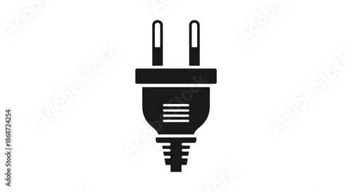 A simple black icon depicting a standard electrical plug with two prongs silhouette