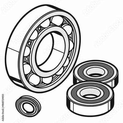Precision Ceramic Ball Bearing Assembly for High Speed Industrial Applications, Technical Illustration