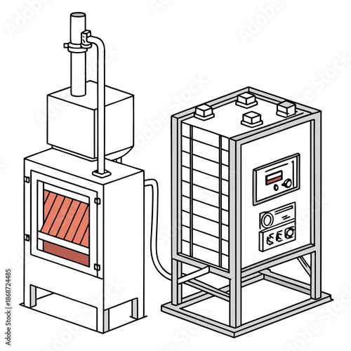 Advanced Kiln Firing Technology for Ceramics with Digital Control Systems Vector Illustration