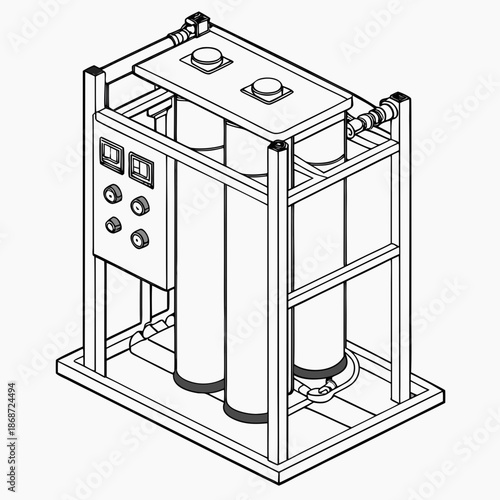 Maritime Desalination System Module for Onboard Water Purification Technology, Vector Illustration