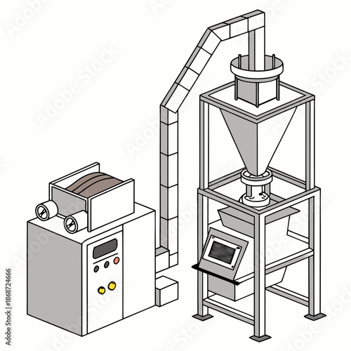 Industrial ceramic raw material processing system with fine powder refining and mixing technology vector