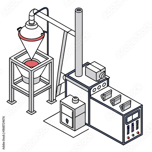 Ceramic raw material refining and powder preparation system for industrial manufacturing vector illustration