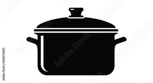 A simple black and white illustration of a cooking pot with a lid a clean silhouette