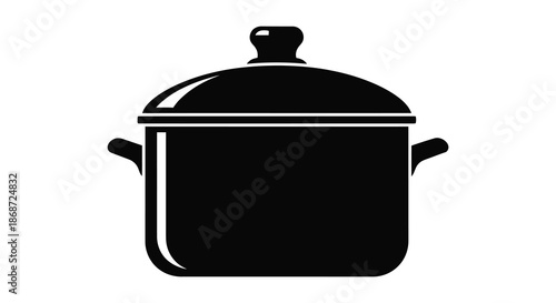 A simple black pot with a lid a cooking utensil seen in a stark silhouette