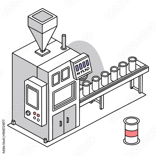 Automated Hollow Glass Container Manufacturing System with Precision Molding and Forming Technology, Vector Illustration