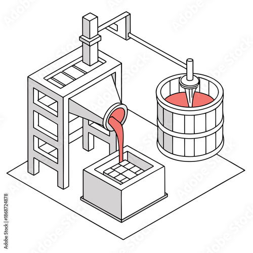 Technical Production Process of Ceramic Crucibles for Laboratory Research and High Temperature Metallurgy, Vector Illustration