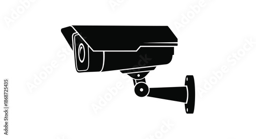 A sleek black security camera illustration detailed design modern surveillance technology prominent lens silhouette