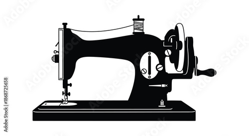 a classic vintage sewing machine in a bold black and white depiction a striking silhouette