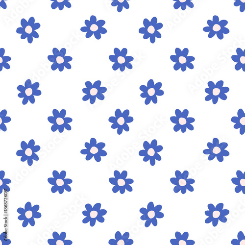 simple floral pattern with blue flowers, seamless pattern 