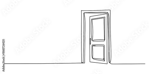 Continuous line drawing of an open door symbolizing opportunity and new beginnings Vector, illustration