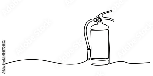 One continuous line drawing of a fire extinguisher on a white background Vector, illustration