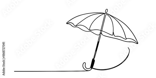 Minimalist continuous line art drawing of an open umbrella for protection from rain Vector, illustration