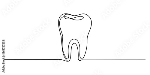 Continuous line art illustration of a single human tooth for dental and healthcare concepts Vector, illustration