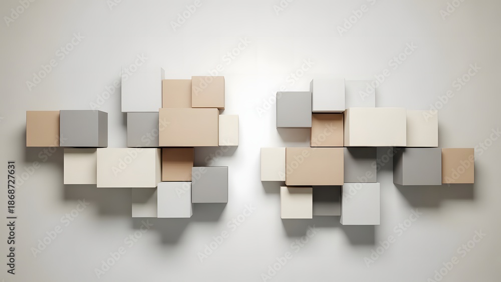 Obraz premium Modern minimalist wall decoration featuring abstract arrangement of geometric blocks