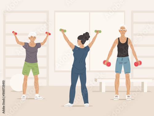 Senior elderly fitness rehabilitation therapy exercises health clinic