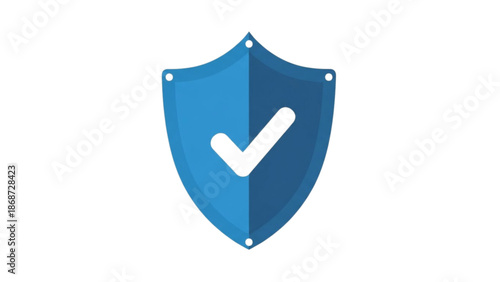 A blue shield with a white checkmark on it is viewed directly as a symbol of security and verification